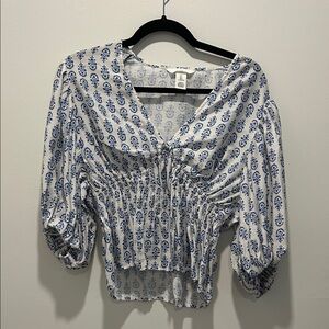 H&M White and Blue Floral Blouse